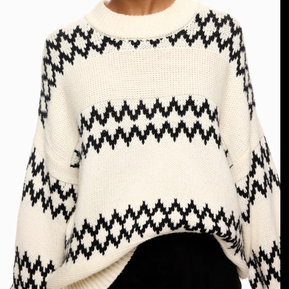 Reiss Wool-Blend Fairisle Pattern Jumper in Cream/Black